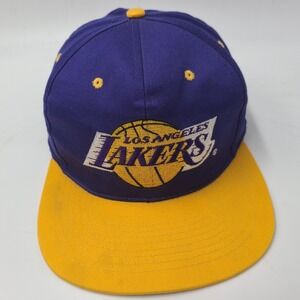 Vintage Los Angeles Lakers Hat Snapback AJD Purple Yellow Green Brim 90s NBA Men